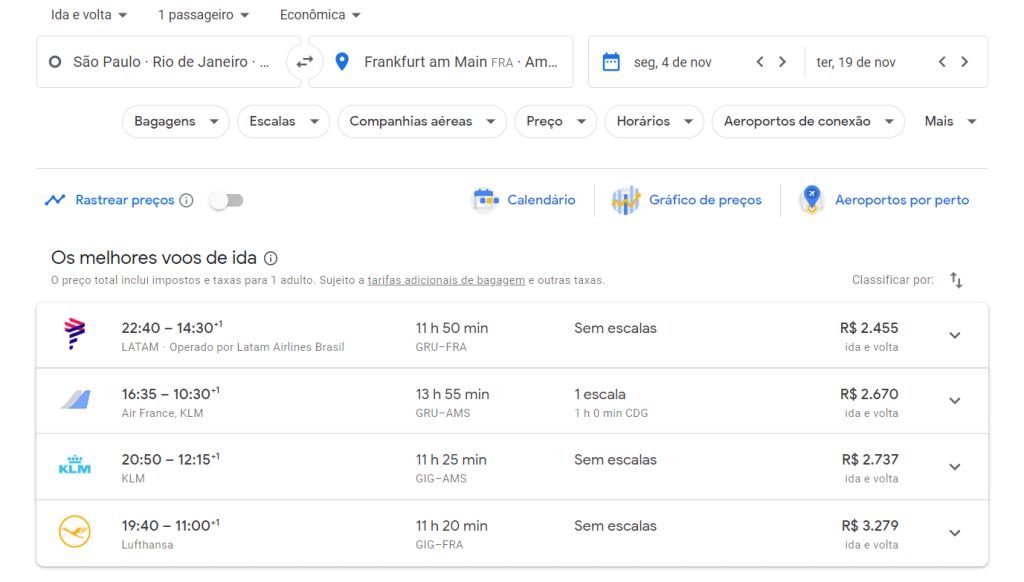 Como usar o google flights: como encontrar passagem barata  - análise o resultado da busca